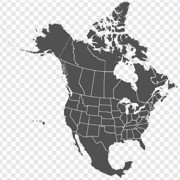 stockillustraties, clipart, cartoons en iconen met kaart van noord-amerika. gedetailleerde kaart van noord-amerika met staten van de v.s. en provincies van canada. sjabloon. voorraadvector. eps10. - kaart