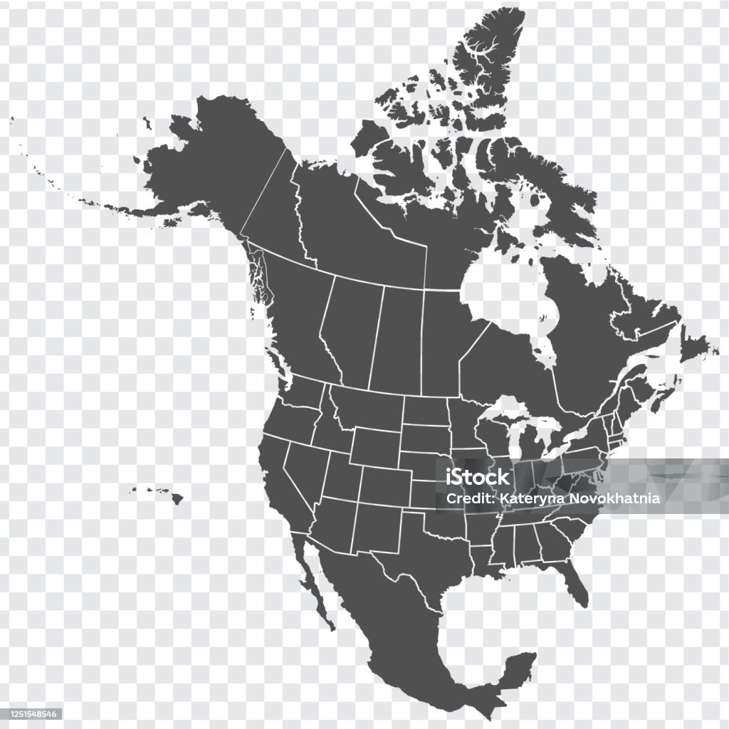 Kuzey Amerika Haritası. ABD ve Kanada eyaletleri ile Kuzey Amerika ayrıntılı harita. Şablon. Stok vektörü. EPS10. - Royalty-free Harita Vector Art