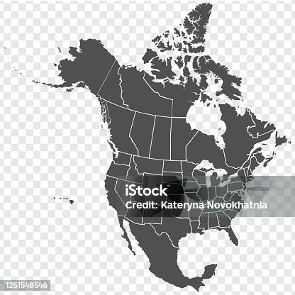 istock Map of North America. Detailed map of North America with States of the USA and Provinces of Canada. Template. Stock vector. EPS10. 1251548546