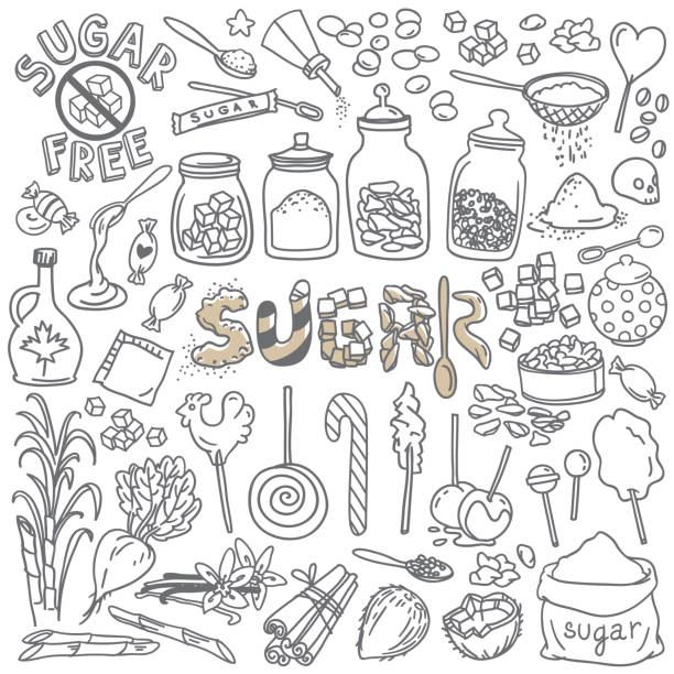 şeker ve tatlılar doodle ayarlayın. - karamel illüstrasyonlar stock illustrations