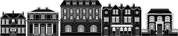 ilustraciones, imágenes clip art, dibujos animados e iconos de stock de elegante elegante fila de edificios - house real estate residential structure townhouse