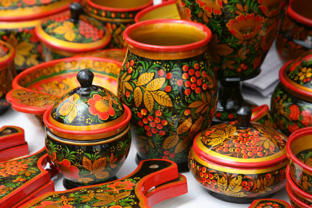 Set of wooden utensils. Hohloma - traditional folk art