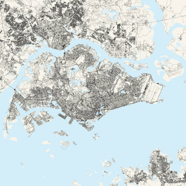 illustrazioni stock, clip art, cartoni animati e icone di tendenza di mappa vettoriale di singapore - silhouette cartography singapore map