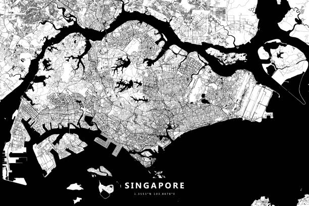 Singapore Vector Map Poster Style Topographic / Road map of Singapore. Original map data is open data via © OpenStreetMap contributors singapore map stock illustrations