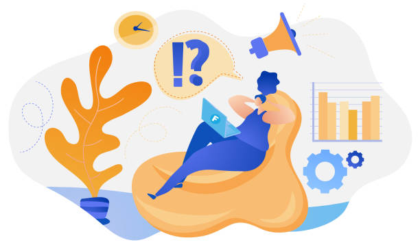 Female freelancer sitting on the comfortable chair and thinking. vector art illustration