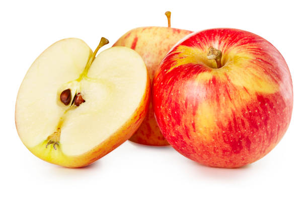 istock Fresh juicy red apple and half apple. Front view. 1251555545