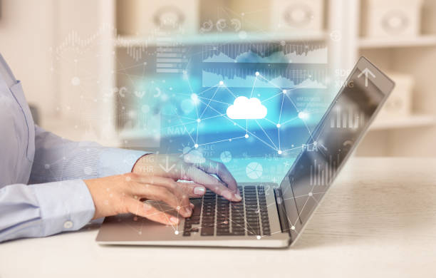 istock Business woman working on laptop with cloud technology concept 1251561428