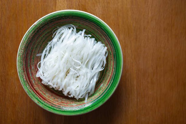 Traditional Asian ramen noodle soup in ceramic bowl