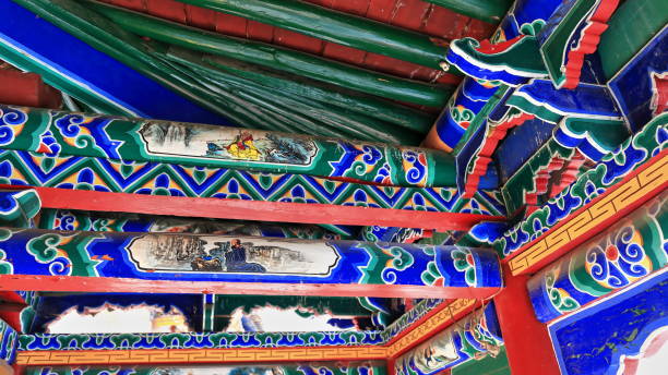 dougong drewniane wsporniki-tradycyjne chińskie ramy z drewna dachowego. qianfo grottoes-matisi temple-zhangye-gansu-chiny-0933 - colorist zdjęcia i obrazy z banku zdjęć