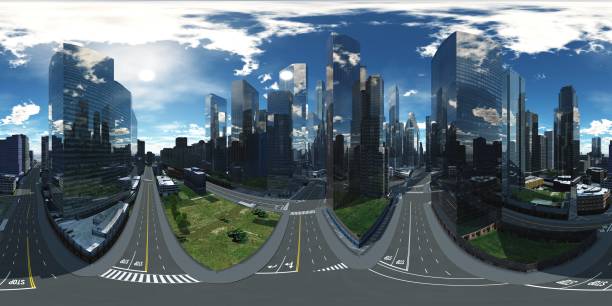 cityscape, HDRI, environment map cityscape, HDRI, environment map , Round panorama, spherical panorama, equidistant projection, panorama 360 high dynamic range imaging stock pictures, royalty-free photos & images