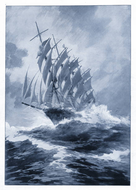 ilustrações, clipart, desenhos animados e ícones de navio alemão clipper potosi perto do cabo horn 1899 - boat horn