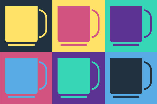 Pop art Coffee cup icon isolated on color background. Tea cup. Hot drink coffee. Vector Illustration Pop art Coffee cup icon isolated on color background. Tea cup. Hot drink coffee. Vector Illustration restaurant supervisor stock illustrations