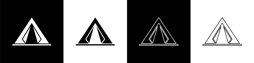 Set Tourist tent icon isolated on black and white background. Camping symbol. Vector Illustration