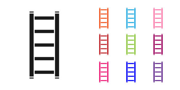 ilustrações de stock, clip art, desenhos animados e ícones de black fire escape icon isolated on white background. pompier ladder. fireman scaling ladder with a pole. set icons colorful. vector illustration - ladder