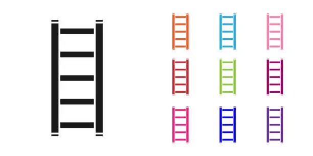 Vector illustration of Black Fire escape icon isolated on white background. Pompier ladder. Fireman scaling ladder with a pole. Set icons colorful. Vector Illustration