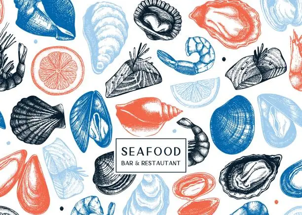 Vector illustration of Hand-drawn Seafood vector design.