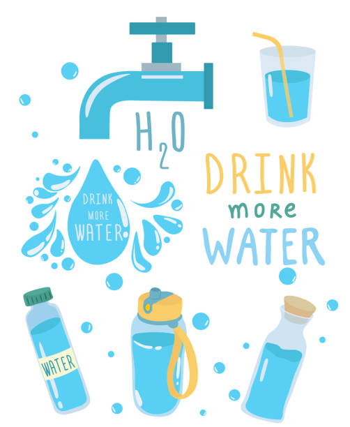 trinken sie mehr wasser für ein gutes gesundheitskonzept - wasserflasche stock-grafiken, -clipart, -cartoons und -symbole