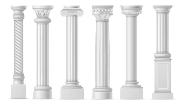 istock Realistic column. Classic antique white columns, roman historical stone pillars, marble pillar ancient greece architecture vector set 1251576376