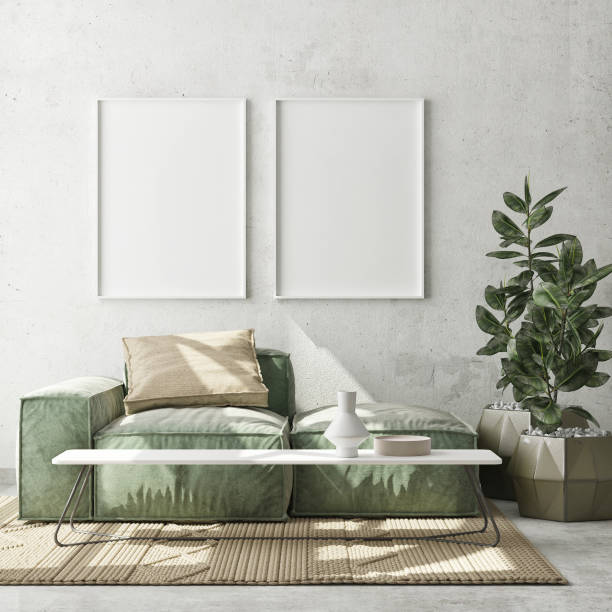 mock up poster frame in modern interior background, scandinavian style, 3D render