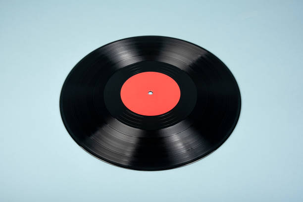 Black vinyl record with red label stock photo