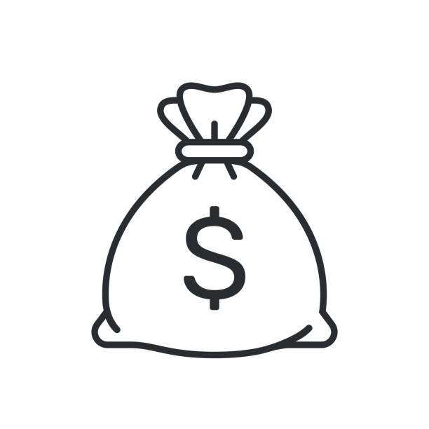 Money Bag Vector Icon Money bag vector icon, sack of money flat mono line cartoon illustration with dollar sign isolated on white background. Eps 10. tax clipart stock illustrations