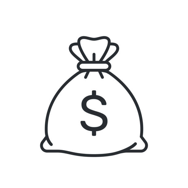 Money Bag Vector Icon Money bag vector icon, sack of money flat mono line cartoon illustration with dollar sign isolated on white background. Eps 10. bag of coins stock illustrations