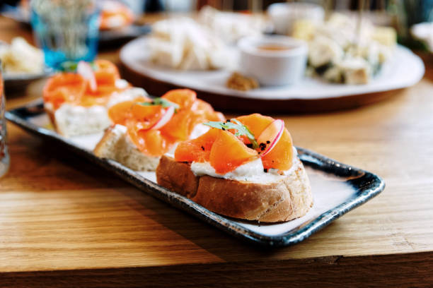 istock Bruschettas with smoked salmon and cream cheese, toned 1251586901