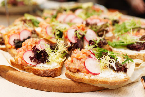 istock Bruschettas with chopped salmon fillet, toned 1251587030