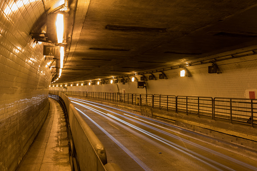 An underwater tube tunnel connecting the cities of Oakland and Alameda, California.