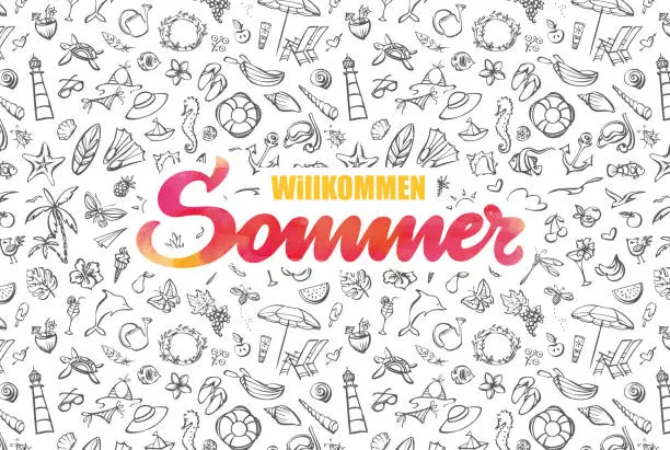 Vector illustration of Willkommen Sommer – welcome summer in german  language illustration