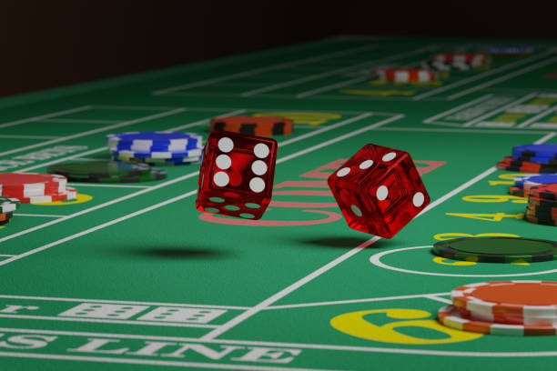 istock Close up of dice rolling on a craps table. Random concept. 3d illustration. 1251589994