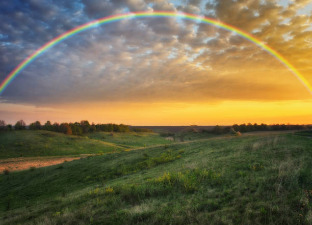 istock Rainbow over the meadow. picturesque spring morning 1251598581