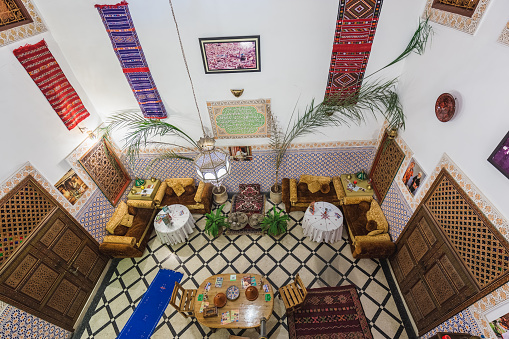 Interior of the traditional riad home. Fes, Morocco.  April 09 2016.
