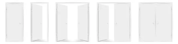 Vector illustration of Blank white doors mock up set. Vector illustration