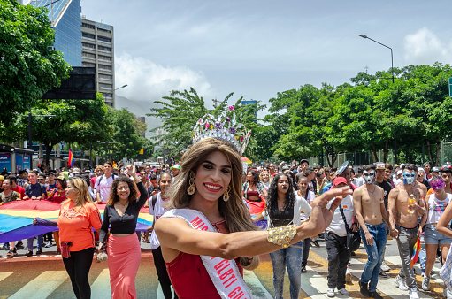Caracas, Venezuela - June, 30, 2019: A group of transsexuals are preparing to march on the Pride Day parade in Caracas.