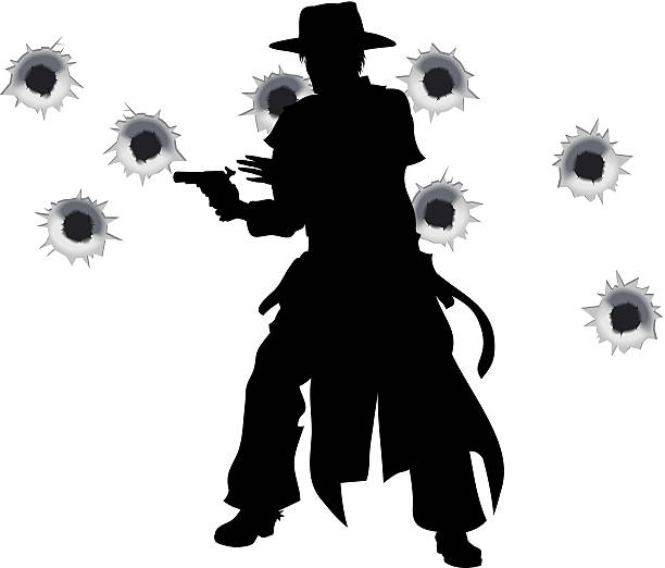 ilustrações, clipart, desenhos animados e ícones de arma slinger western fotografar-out - gun handgun silhouette outline