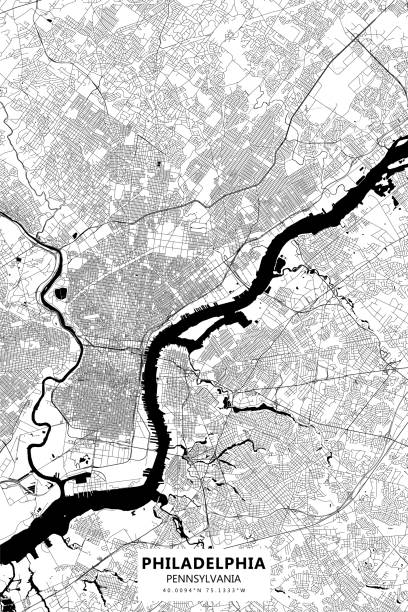Philadelphia, Pennsylvania Vector Map Poster Style Topographic / Road map of Philadelphia, Pennsylvania. Original map data is public domain sourced from www.census.gov/ philadelphia aerial stock illustrations