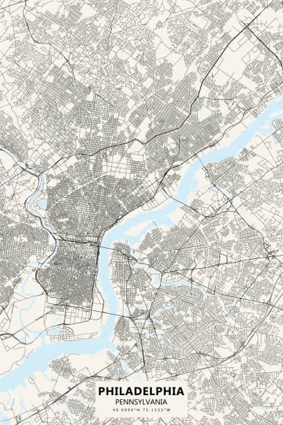 Philadelphia, Pennsylvania Vector Map Poster Style Topographic / Road map of Philadelphia, Pennsylvania. Original map data is public domain sourced from www.census.gov/ philadelphia aerial stock illustrations