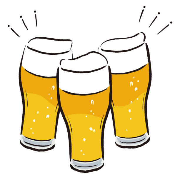 ilustrações de stock, clip art, desenhos animados e ícones de illustration of make a toast with beer glass - malt white background alcohol drink