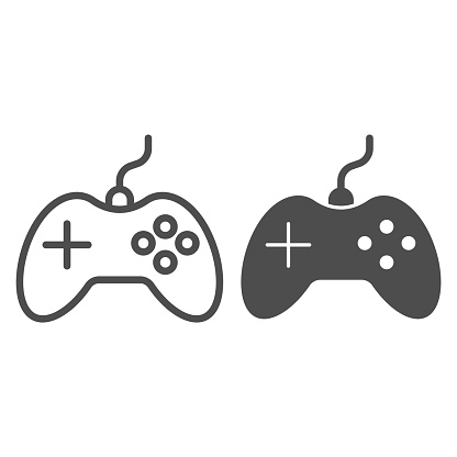 Joystick line and solid icon, electronics concept, gamepad controller sign on white background, Gaming joystick icon in outline style for mobile concept and web design. Vector graphics