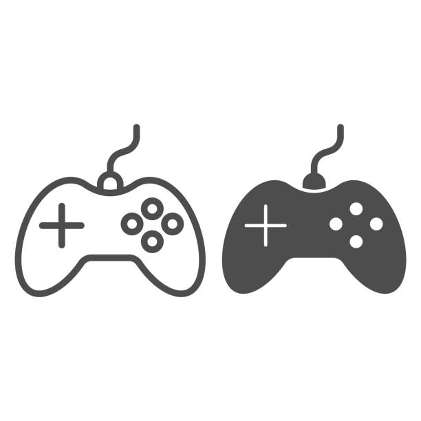 操縱桿線和固體圖示,電子概念,遊戲板控制器標誌在白色背景,遊戲操縱桿圖示在大綱風格為移動概念和網頁設計。向量圖形。 - gamer 幅插畫檔、美工圖案、卡通及圖標
