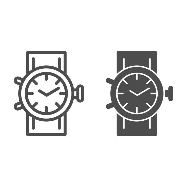 illustrations, cliparts, dessins animés et icônes de ligne de montre mécanique et icône solide, concept d’achat, signe d’horloge sur fond blanc, icône de montre-bracelet dans le style de contour pour le concept mobile et la conception web. graphiques vectoriels. - chronographe