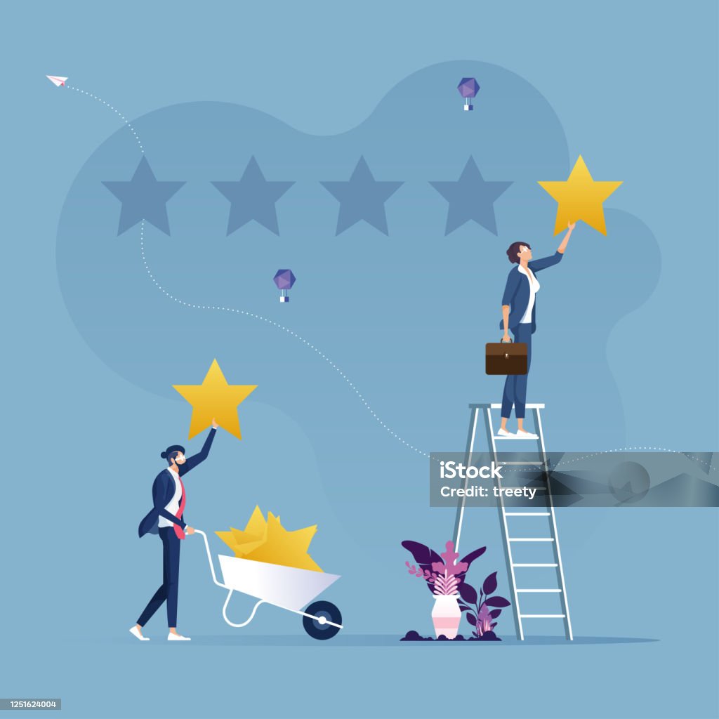 Zwei Geschäftsleute geben Stars Rating-Kunden-Review-Konzept - Lizenzfrei Berühmte Persönlichkeit Vektorgrafik
