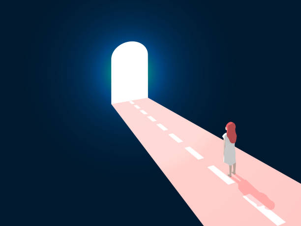 open the door to the new path open the door to the new path tunnel illustrations stock illustrations