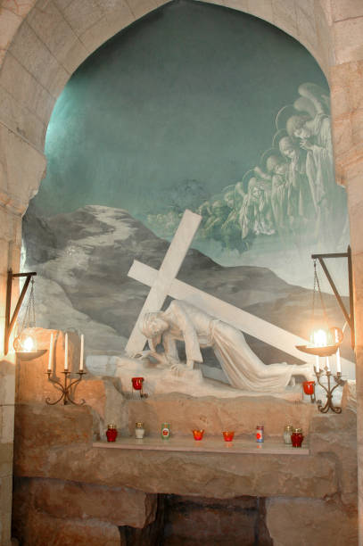 3rd Station, Via Dolorosa 3rd Station of the Cross, at the Polish Catholic Chapel, Via Dolorosa, Jerusalem, Israel tomb of the virgin mary in jerusalem stock pictures, royalty-free photos & images
