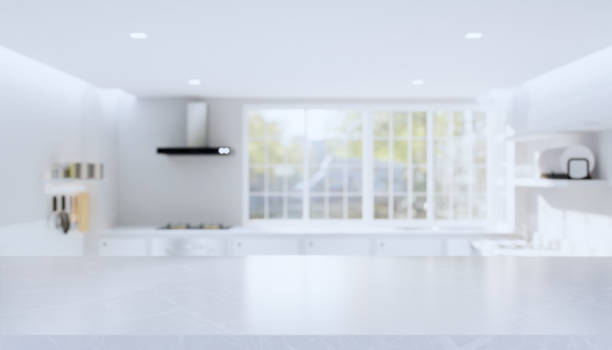 istock 3d rendering of marble counter product display with kitchen blurred background. 1251636335