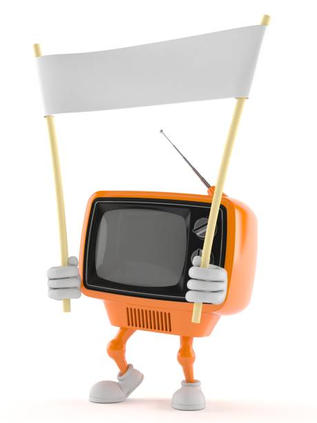 istock Retro TV character holding blank banner 1251639575