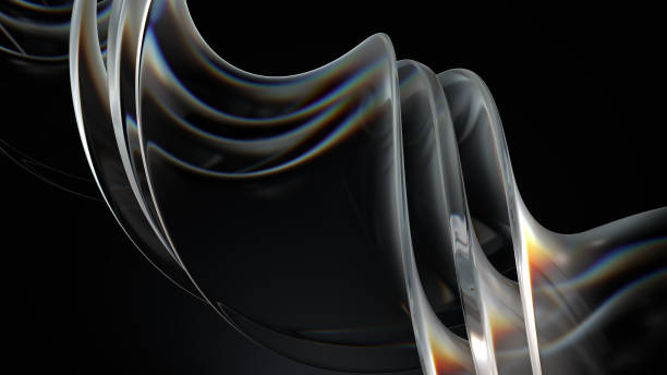 istock Smooth 3d render of twisted glass shapes on dark background with dispersion effect. 1251650130