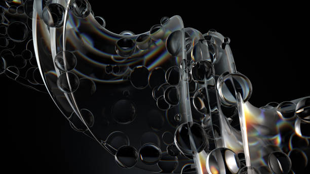 istock Smooth 3d render of twisted glass shapes on dark background with dispersion effect. 1251650175
