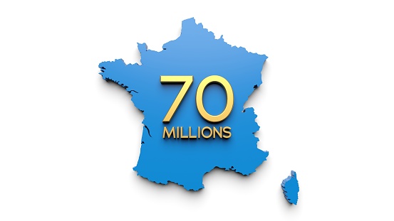 3D rendering 70 million of inhabitants in France in 2021 white backgorund
